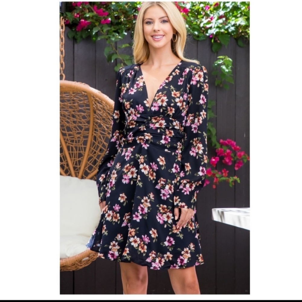Lightweight LS Floral Midi Dress